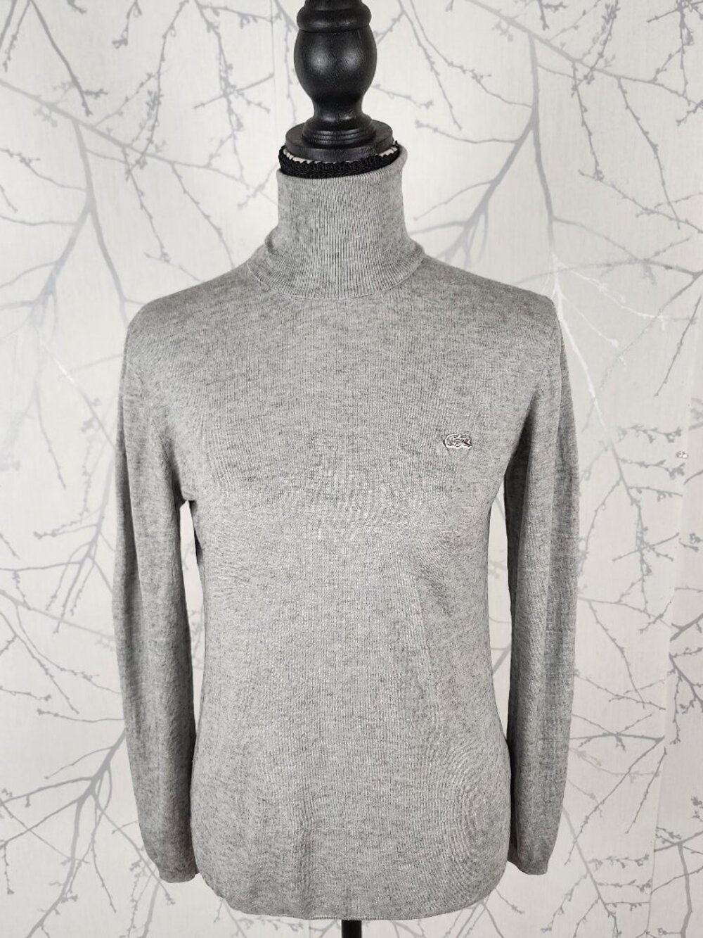 Lacoste Pale Gray 85% Silk 15% Cashmere Turtleneck Sweater